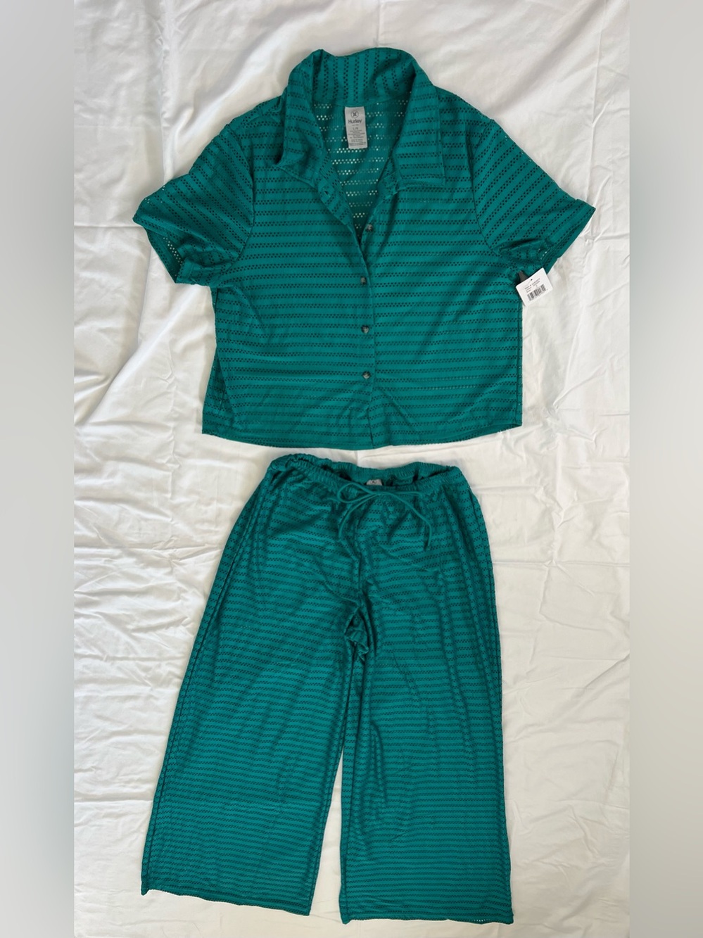 Hurley Teal Striped Short-Sleeve Pajama Set
